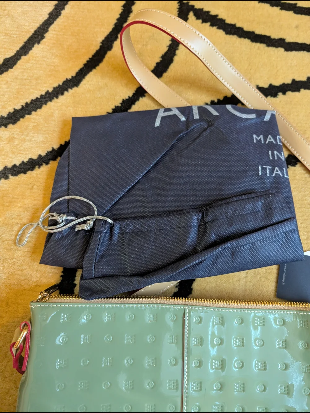 Arcadia Sage Green Patent Crossbody with Beige Trim